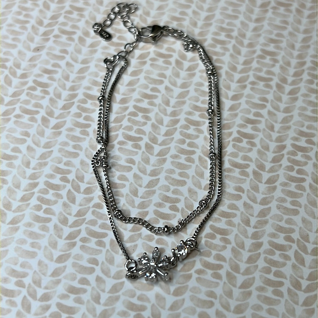 Cz Flower Double Bracelet