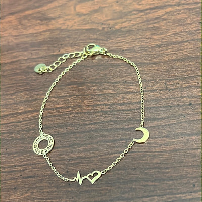 Design Heart Beat & Moon 18k Gold Plated Stainless Steel Bracelet