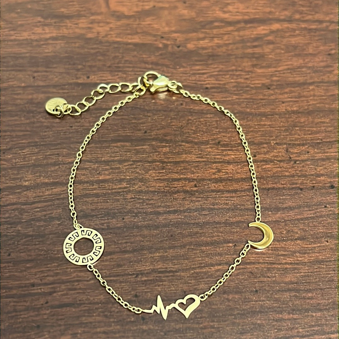 Design Heart Beat & Moon 18k Gold Plated Stainless Steel Bracelet