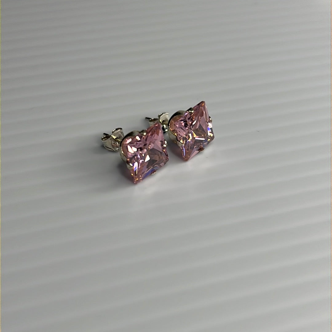8mm Square Color CZ Stud Earrings - Stamping