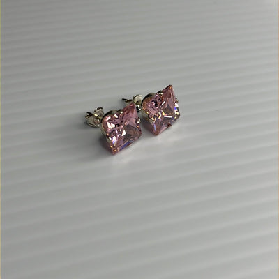8mm Square Color CZ Stud Earrings - Stamping