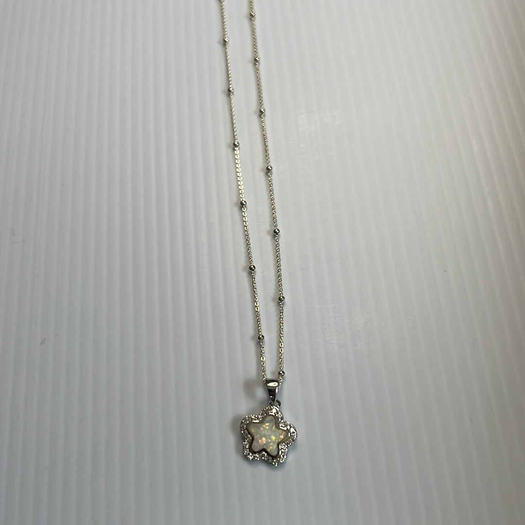 White Opal Cz Star Pendant Necklace