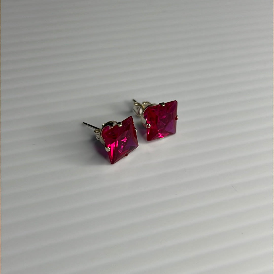8mm Square Color CZ Stud Earrings - Stamping