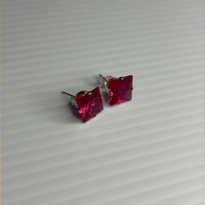 8mm Square Color CZ Stud Earrings - Stamping