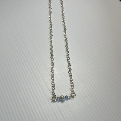 Blue w/Pearl Swarovski Hearts Necklace
