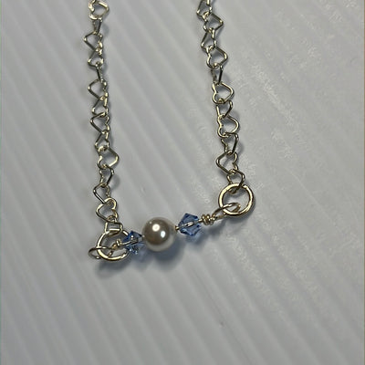 Blue w/Pearl Swarovski Hearts Necklace