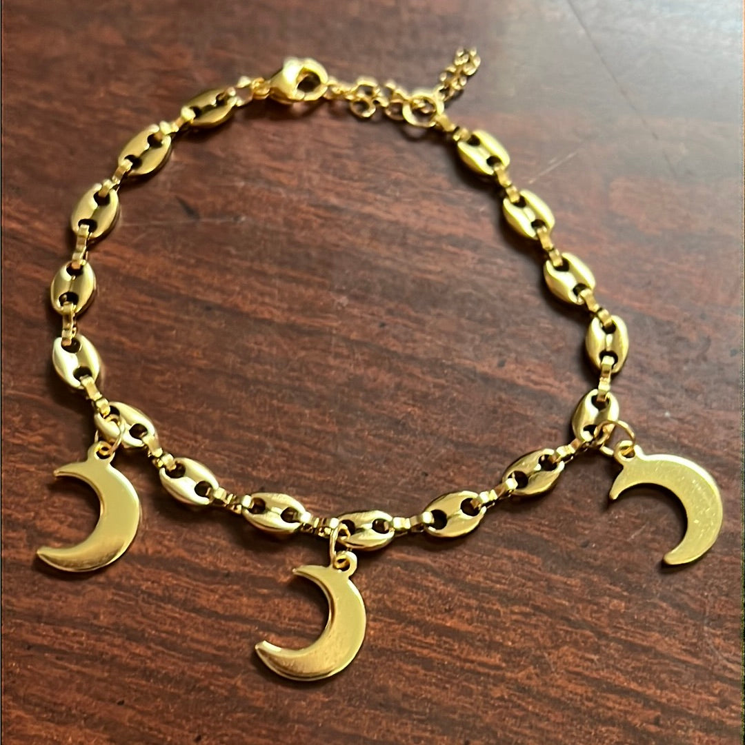 Moons Dangle Chain 18k Gold Plated Stainless Steel Bracelet