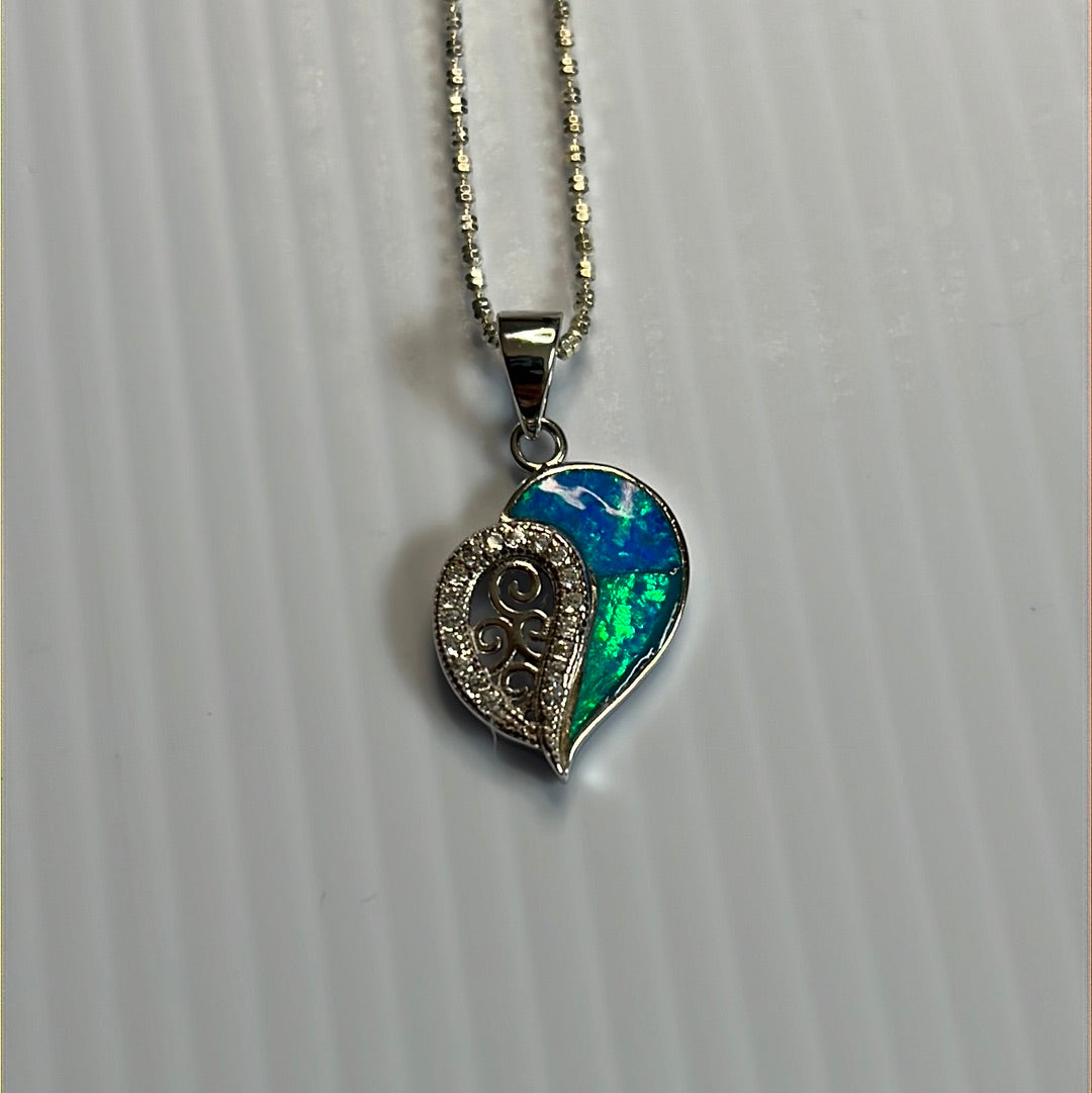 Blue Opal Cz Pendant Necklace