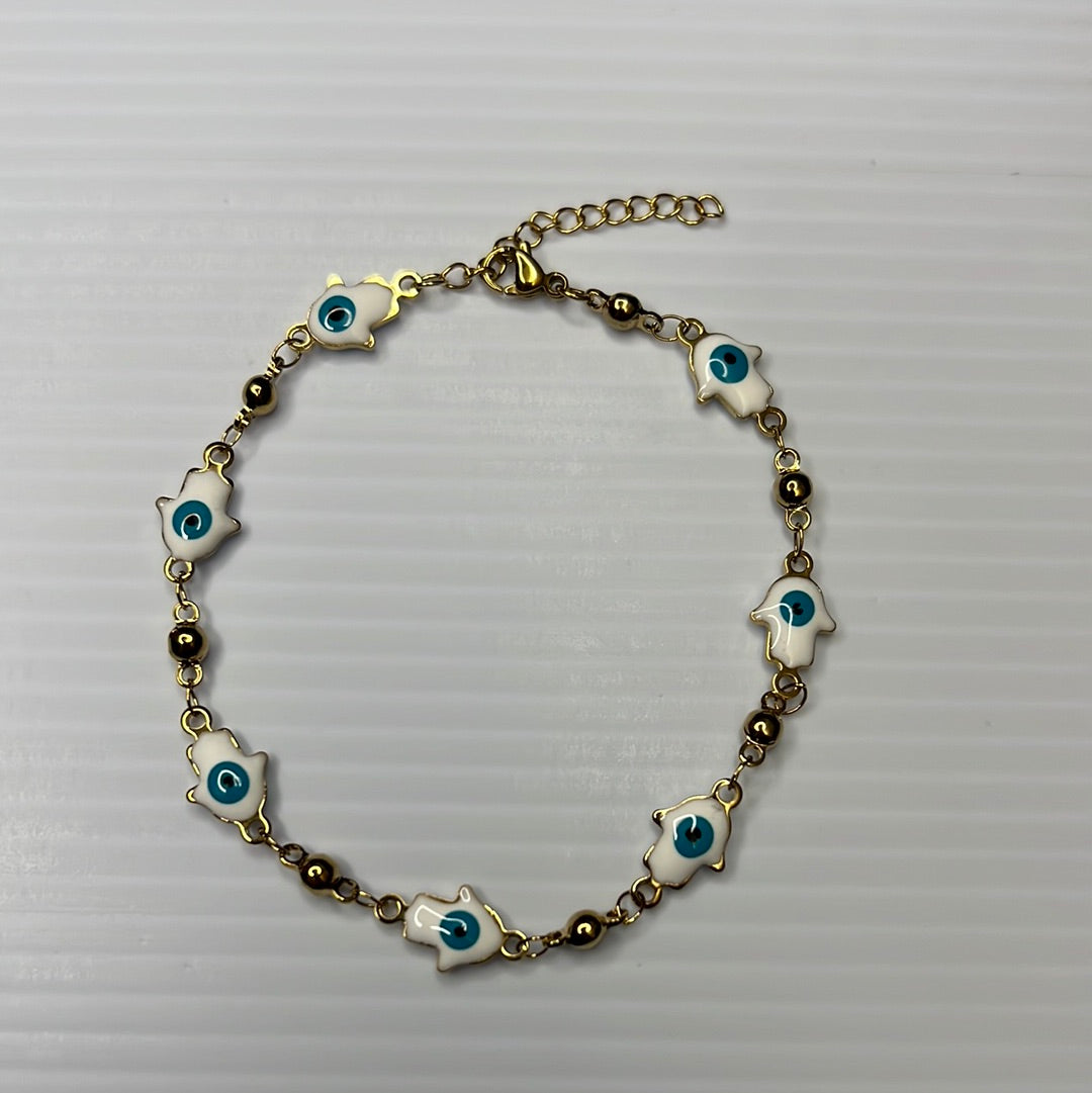 Hamsa White Evil Eye 18k Gold Plated Bracelet in Stainless Steel