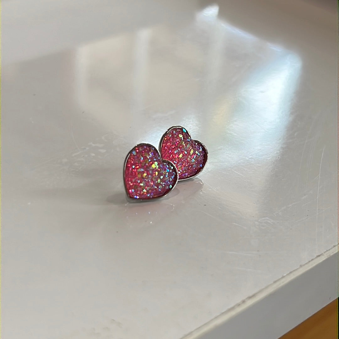 Pink Heart Stud Earrings