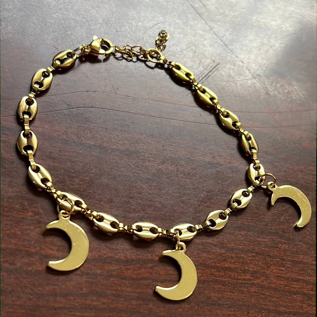 Moons Dangle Chain 18k Gold Plated Stainless Steel Bracelet