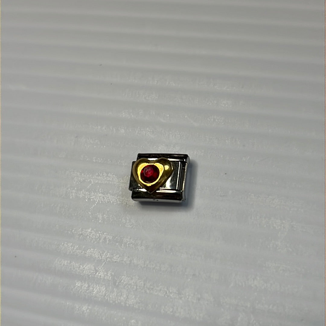Red Cz Heart Italian Link Charm