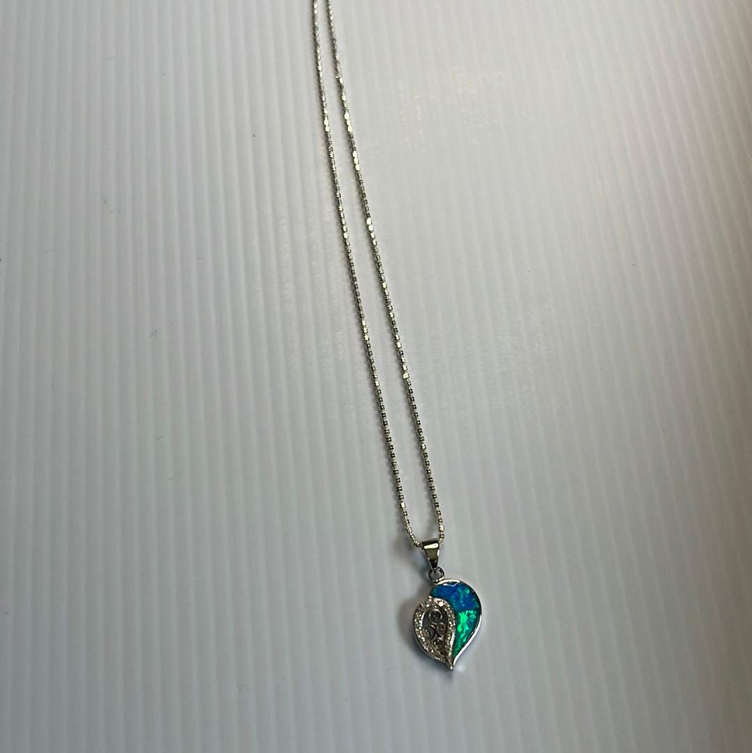 Blue Opal Cz Pendant Necklace