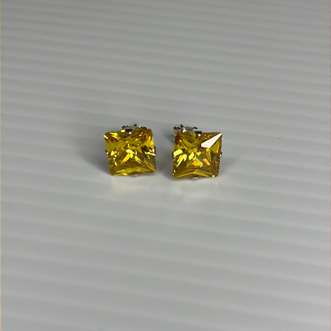 8mm Square Color CZ Stud Earrings - Stamping