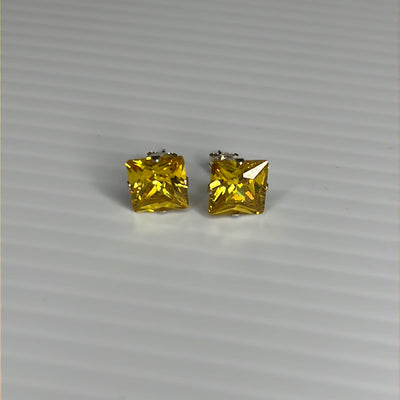 8mm Square Color CZ Stud Earrings - Stamping