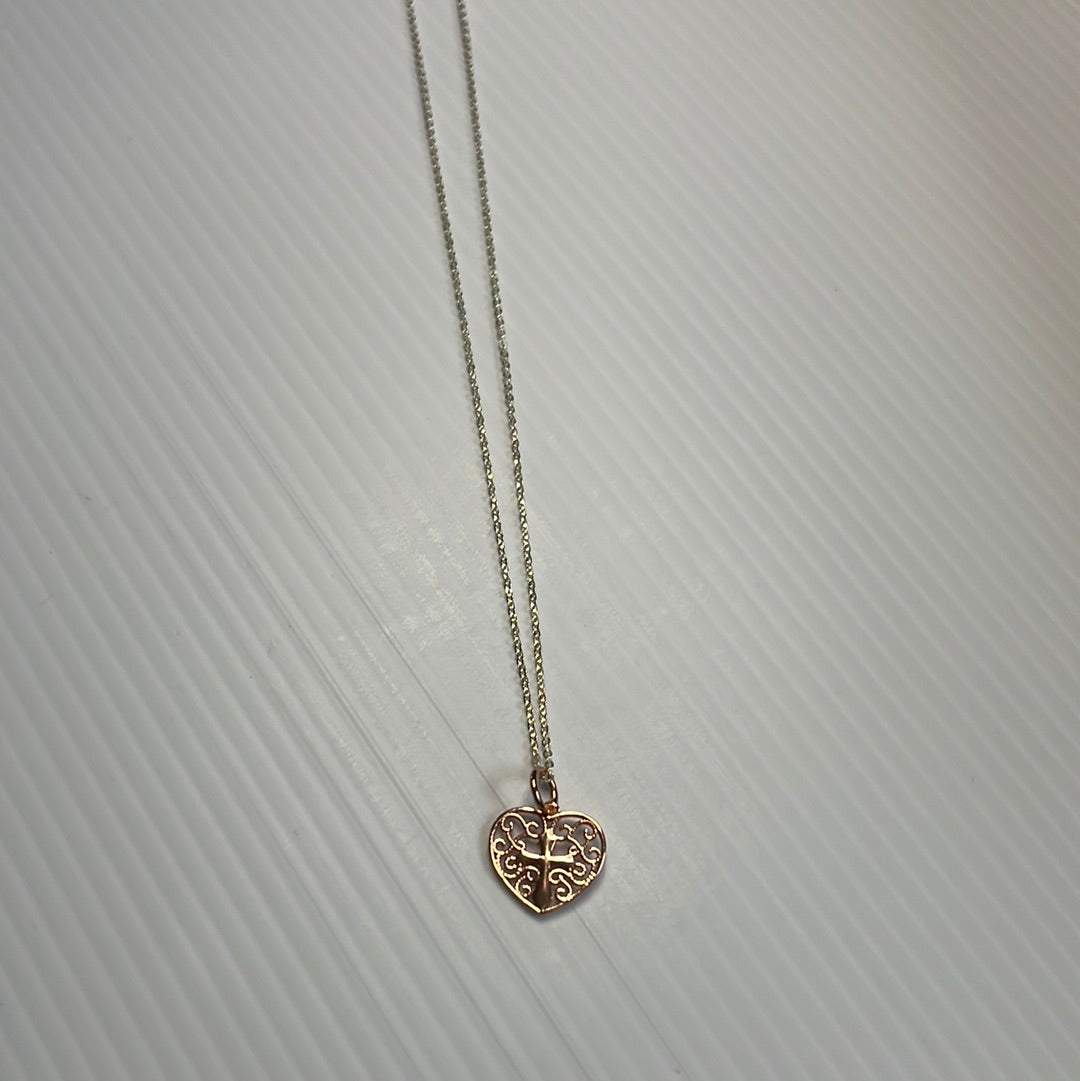 Rose Gold Heart Cross Pendant Necklace