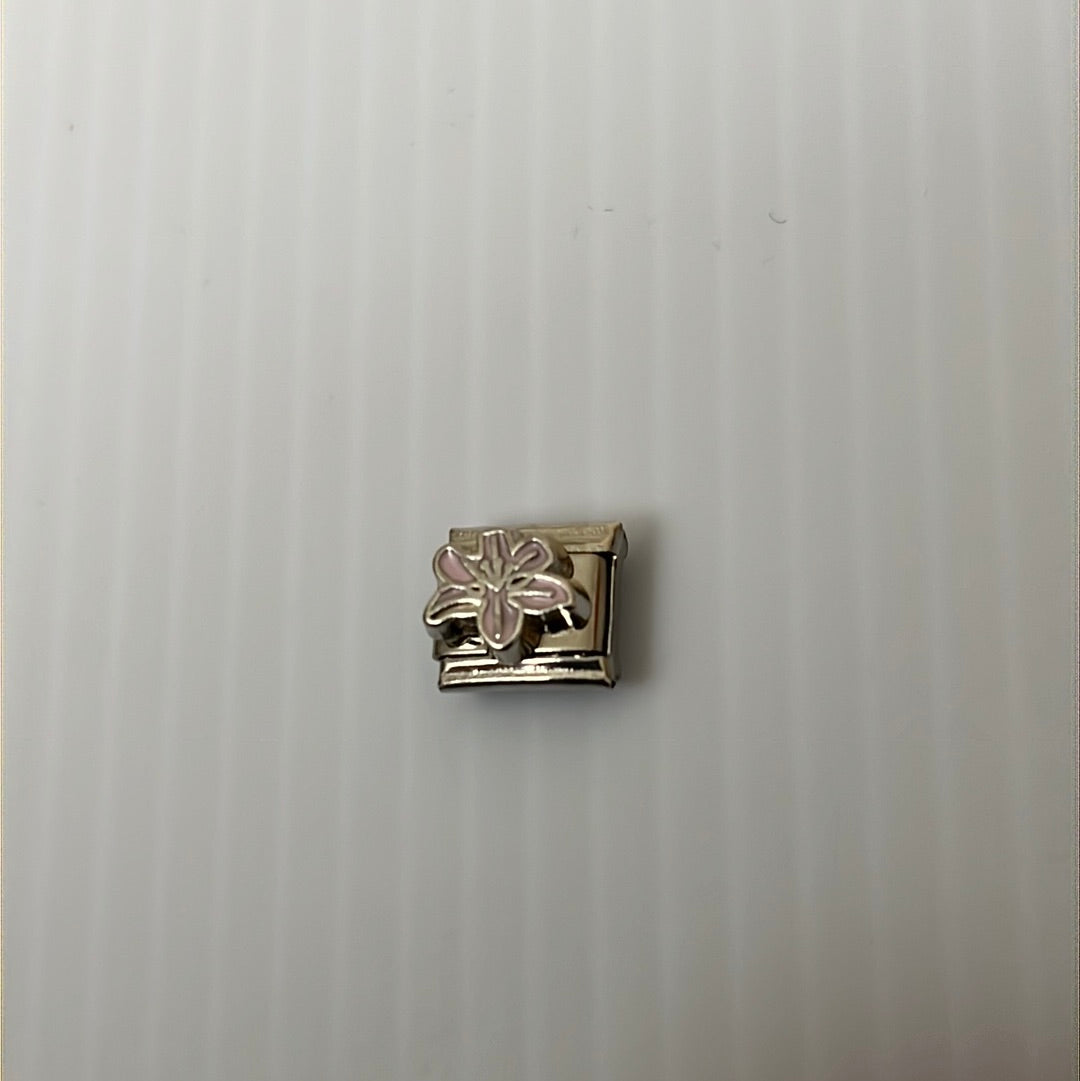 White Flower Italian Link Charm