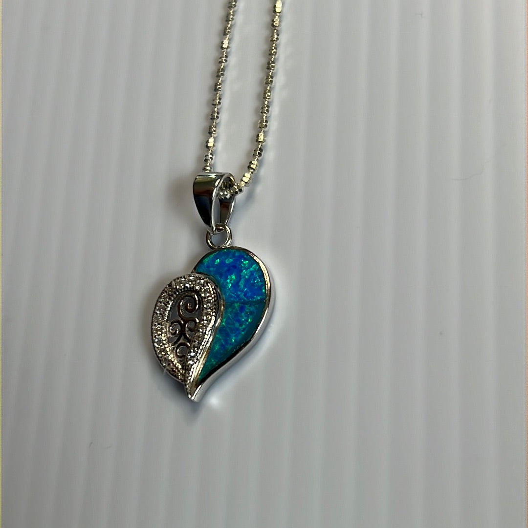 Blue Opal Cz Pendant Necklace