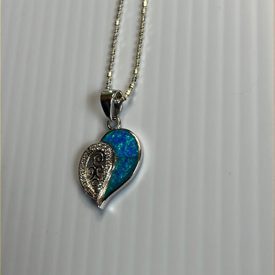 Blue Opal Cz Pendant Necklace