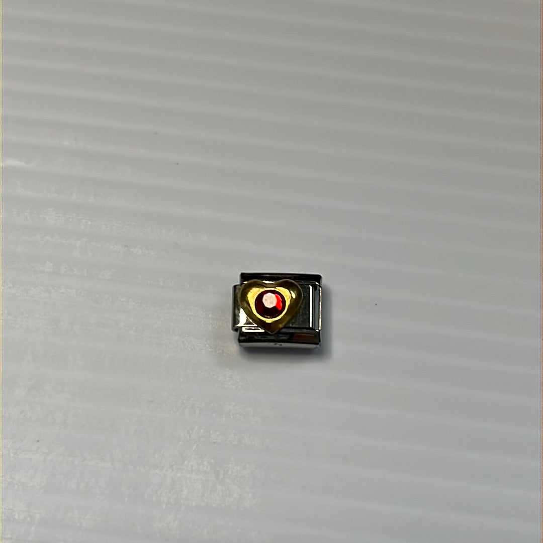 Red Cz Heart Italian Link Charm