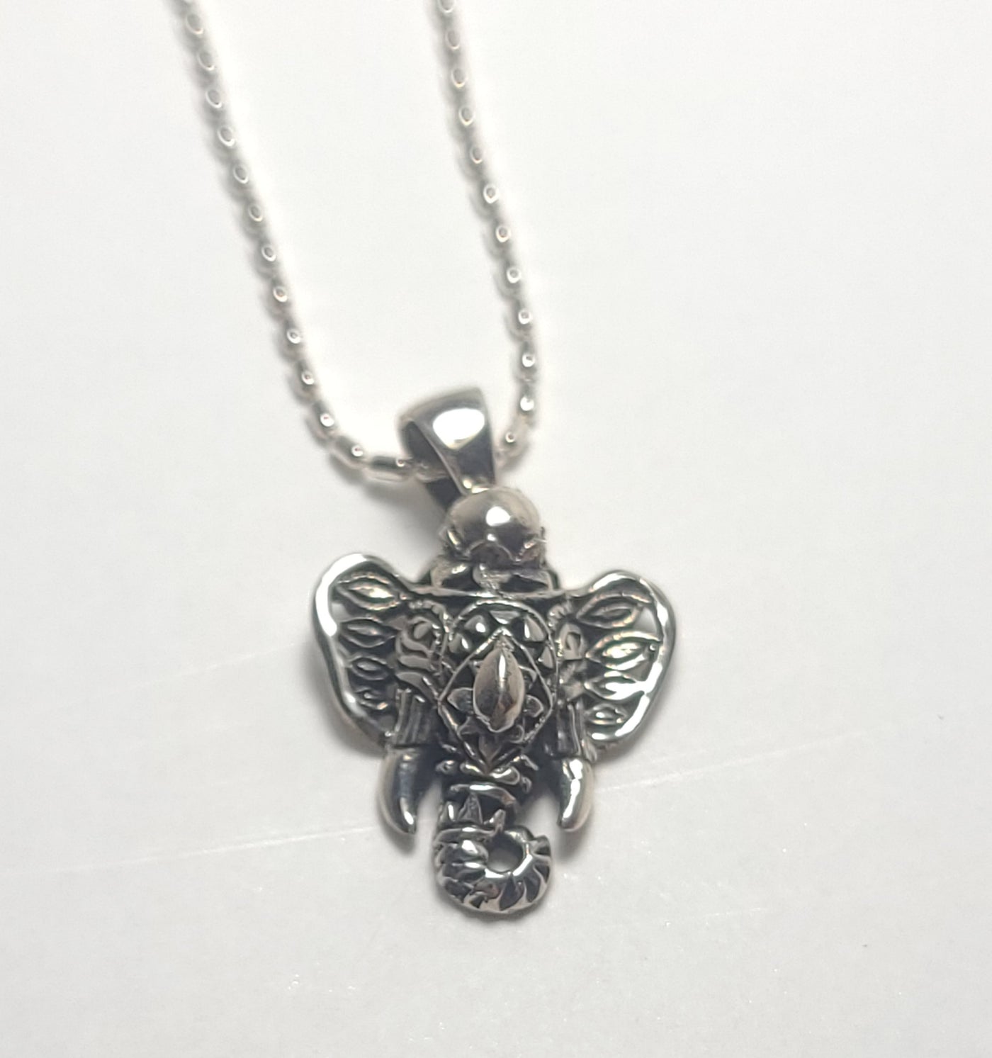 Luck Elephant Trunk Nose Pendant Necklace in Sterling Silver .925