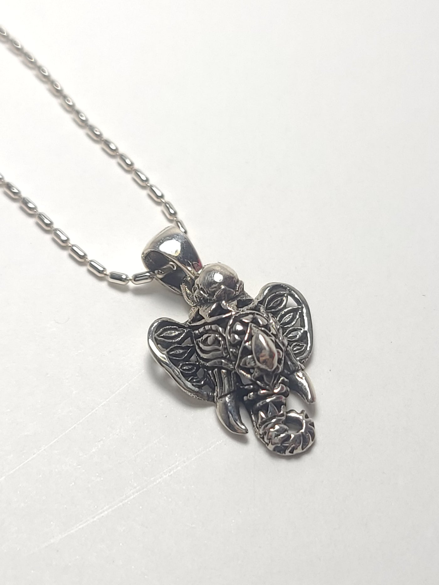 Luck Elephant Trunk Nose Pendant Necklace in Sterling Silver .925