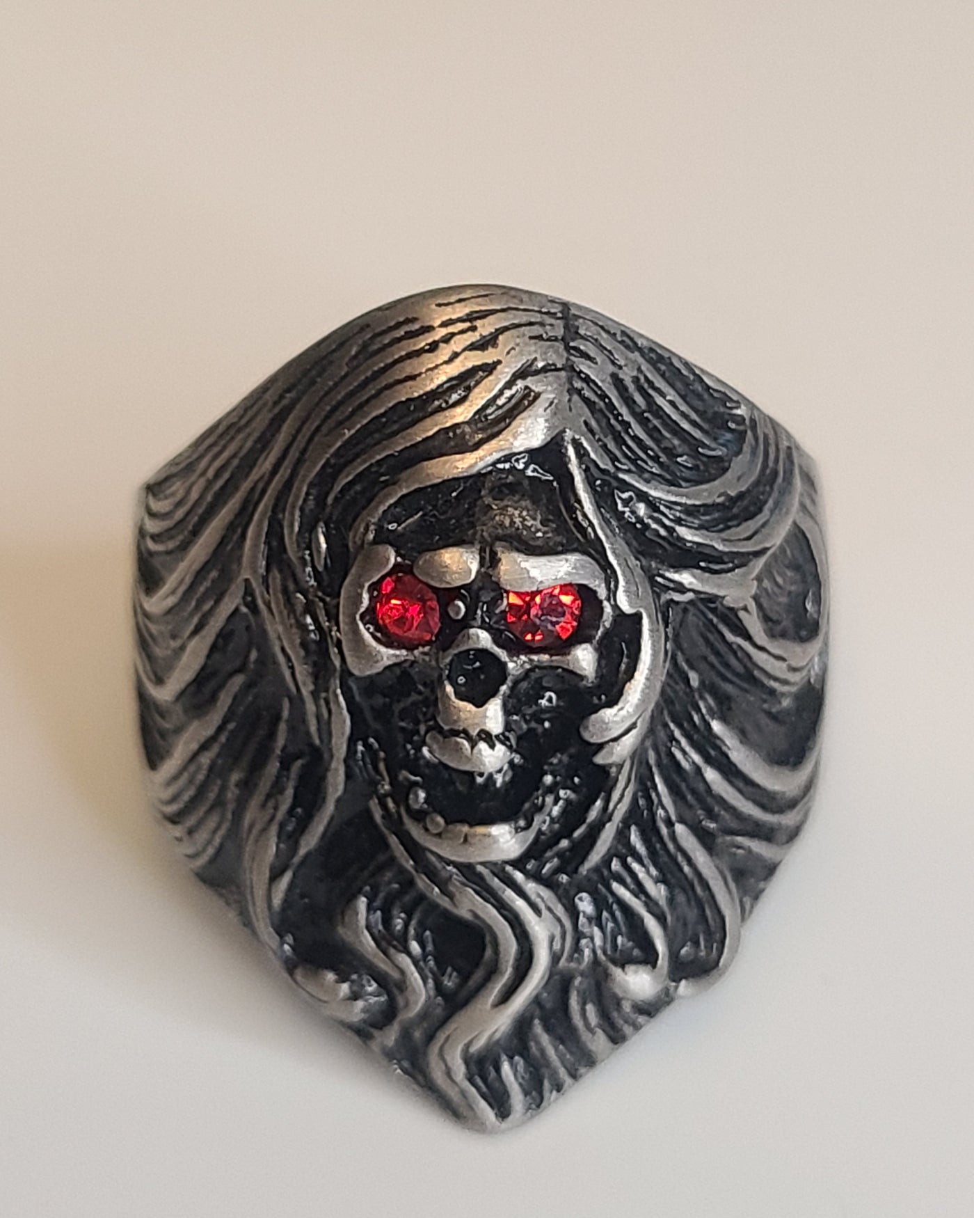 Red Cz Skull Ring