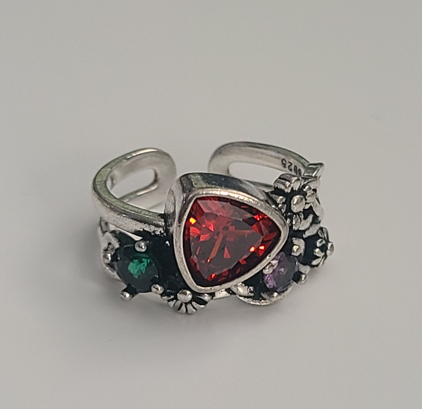 Red & Green Cz Adjustable Ring