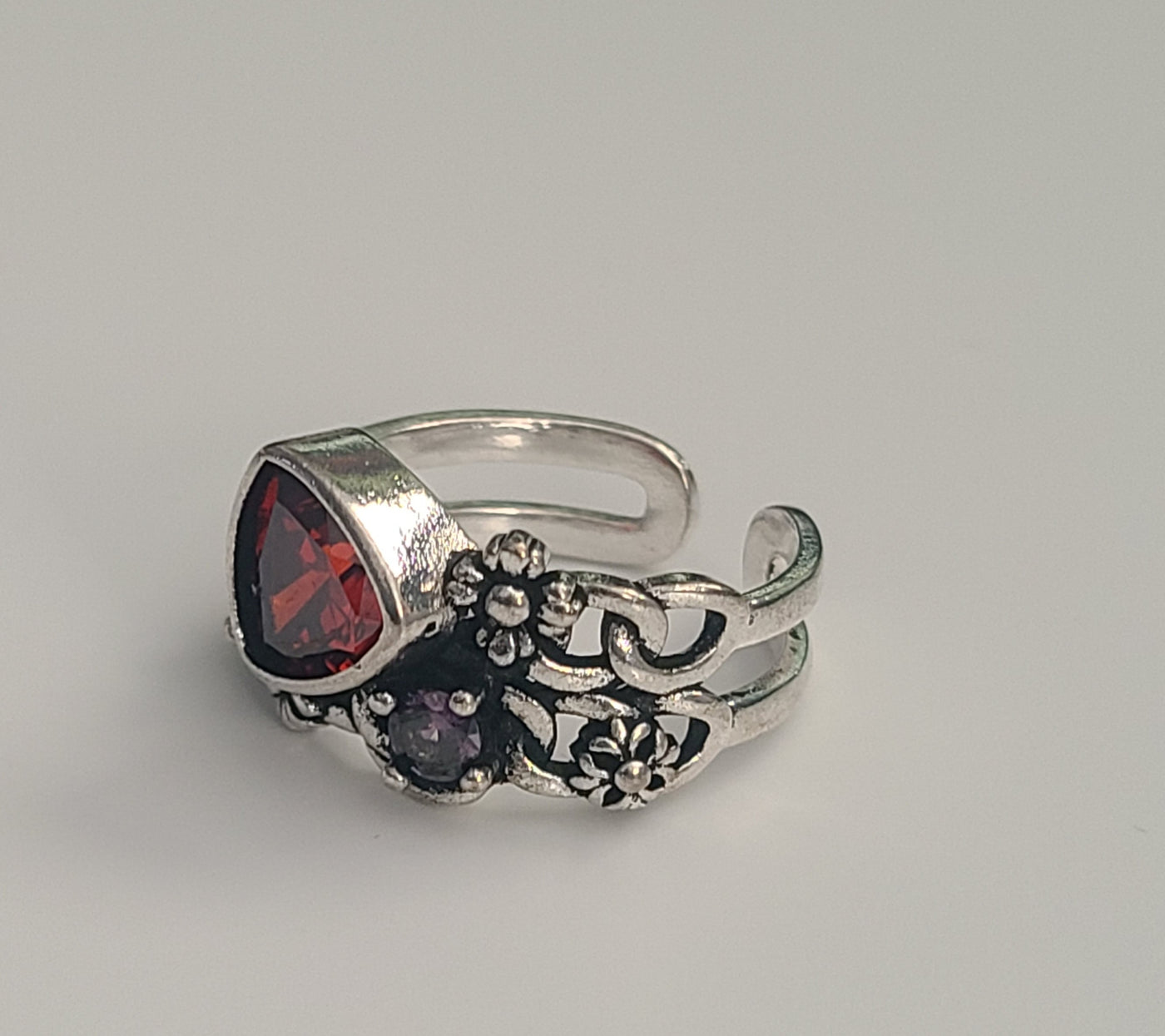 Red & Green Cz Adjustable Ring