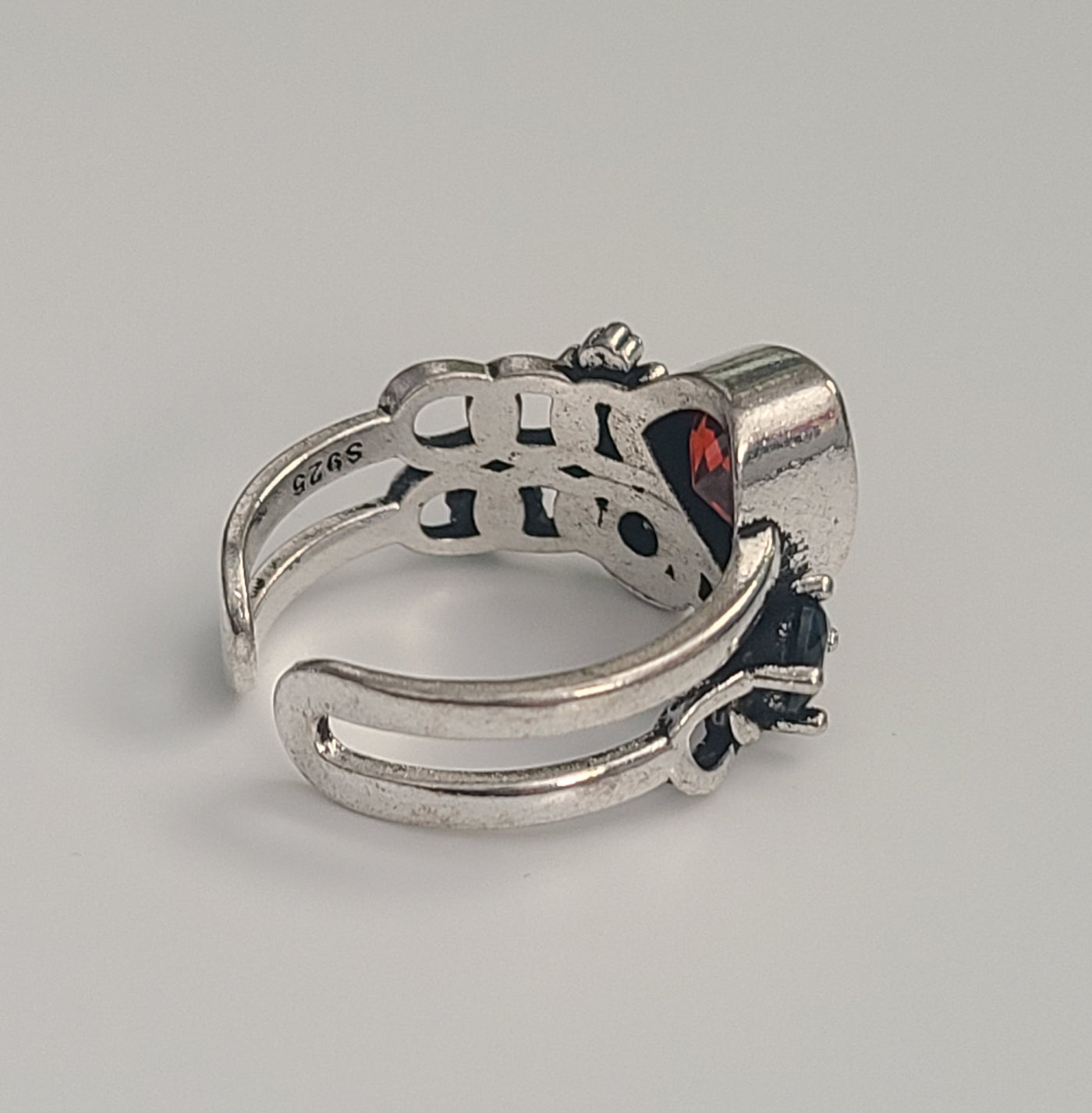 Red & Green Cz Adjustable Ring