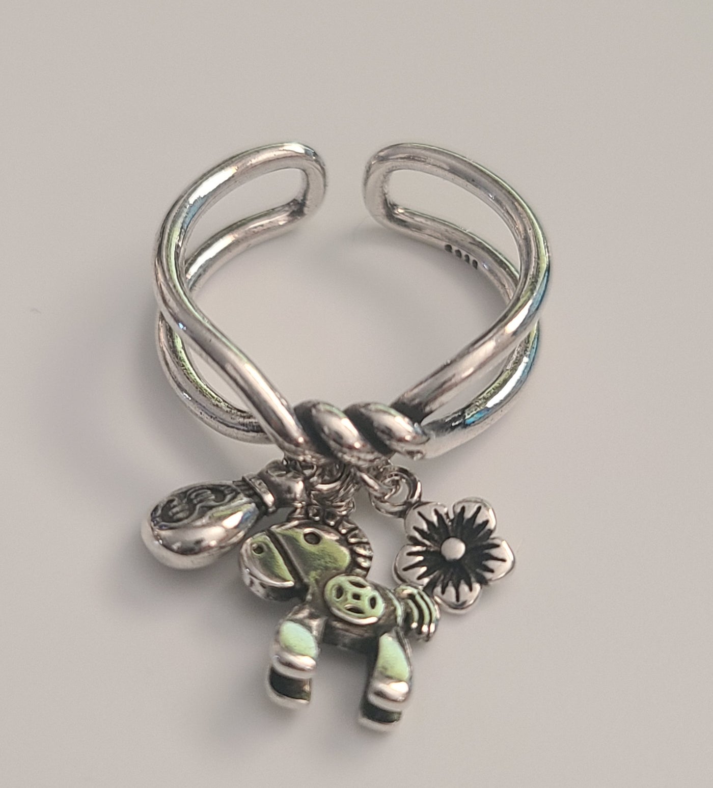 Dangle Lucky Horse Adjustable Ring