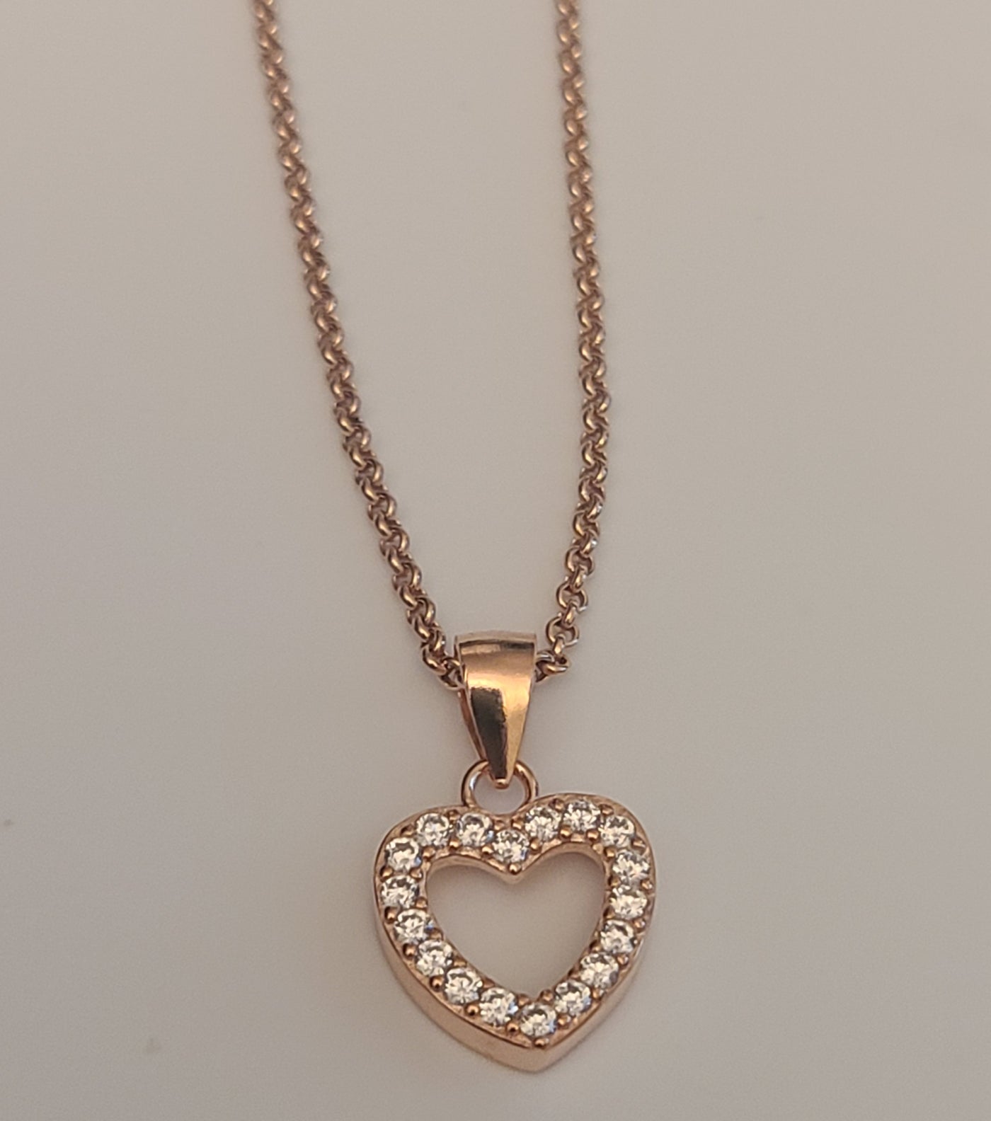 Rose Gold Cz Open Heart Pendant Necklace