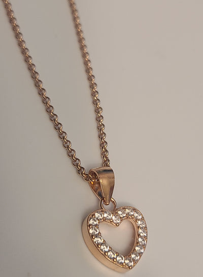 Rose Gold Cz Open Heart Pendant Necklace