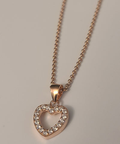 Rose Gold Cz Open Heart Pendant Necklace