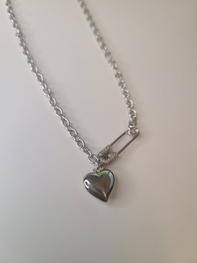 Paper Clip with Heart Necklace