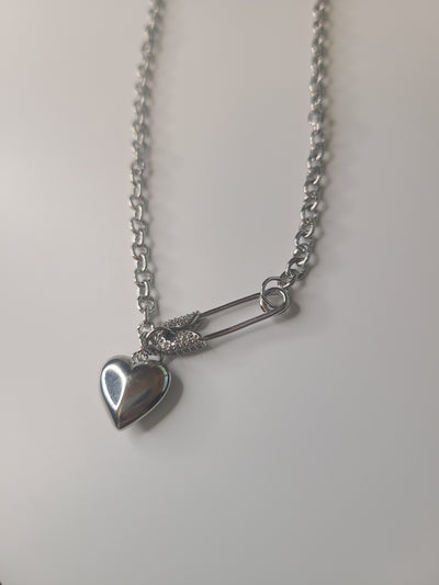 Paper Clip with Heart Necklace