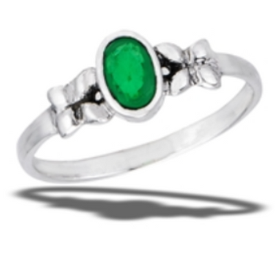 Sterling Silver Bali Style Ring With Synthetic Emerald