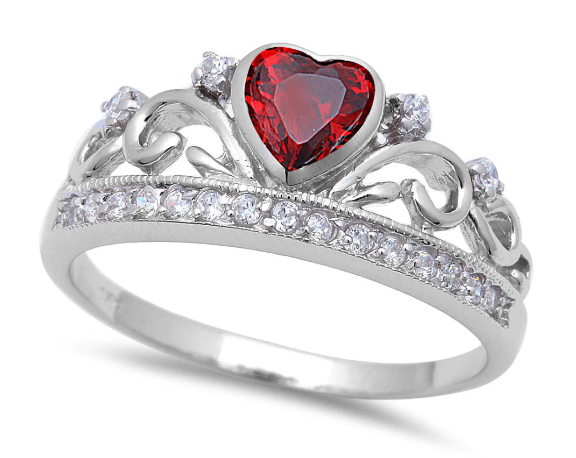 Deep Red Garnet Heart and White Cubic
