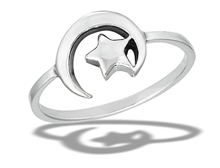 Sterling Silver High Polish Moon And Star Ring