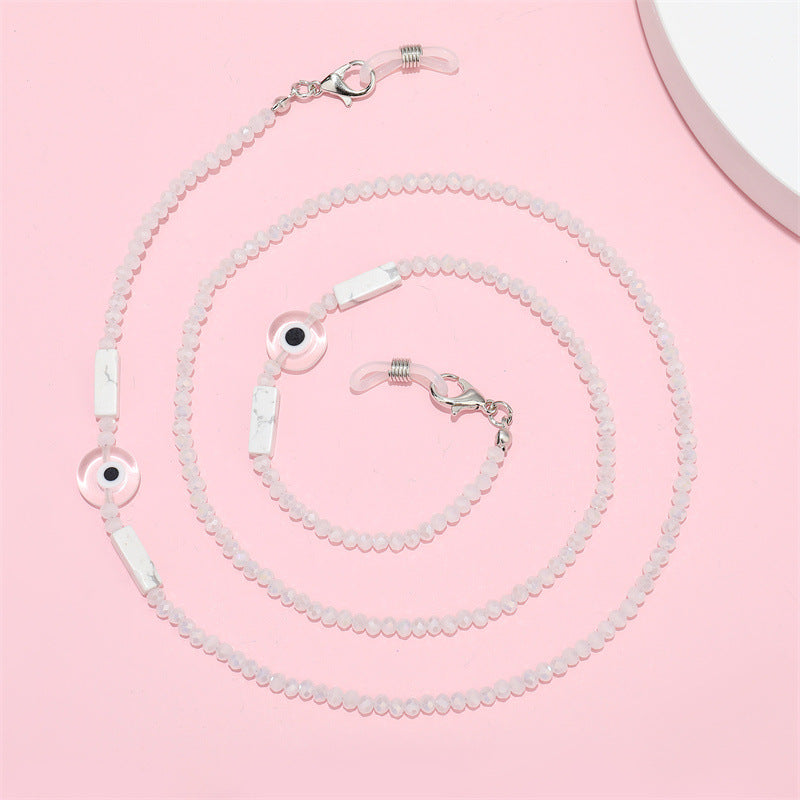 White Eyes Rectangular Bar Retro Acrylic Color Mask Devils Eye Glasses Chain