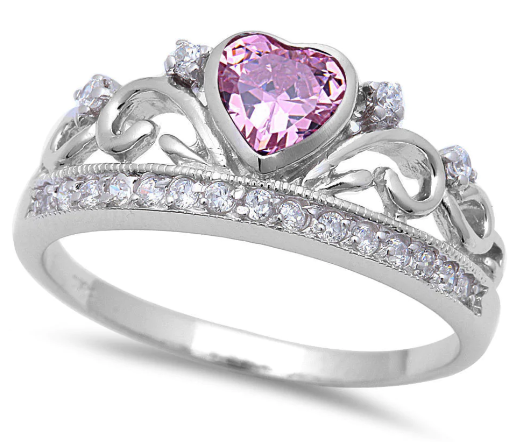 Pink Topaz Heart and White Cubic Zirconia Ring