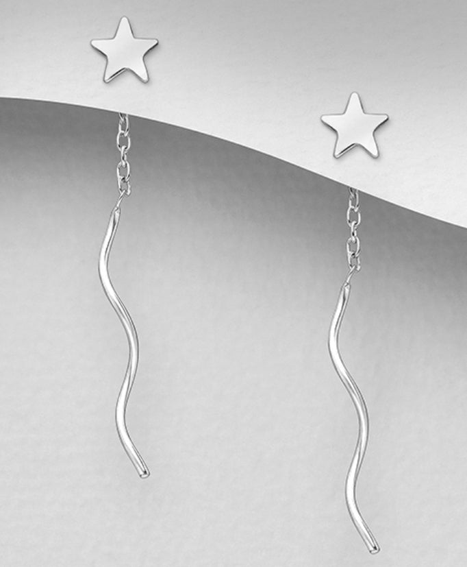 925 Sterling Silver Star Threader Earrings 