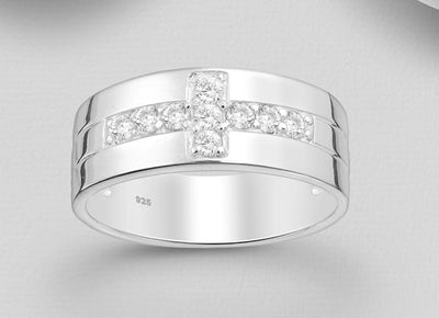 Cross Band Ring Decorated with CZ Simulated Diamonds