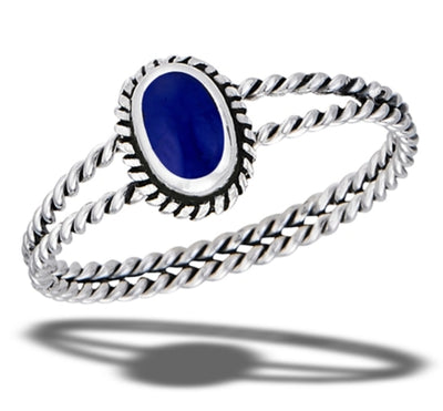 Sterling Silver Braided Synthetic Lapis Ring With Double Rope Shank
