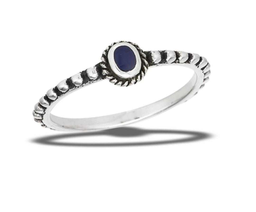 Beaded And Braided Bali Style Synthetic Lapis Ring