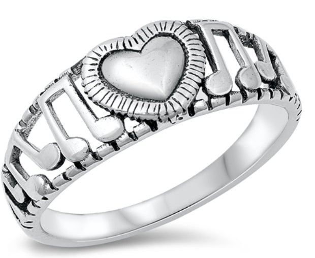 Heart & Music Notes Ring