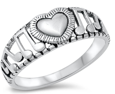 Heart & Music Notes Ring