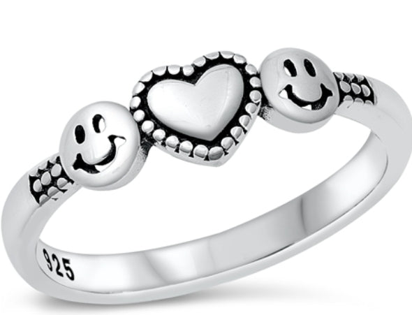 Happy Face & Heart Ring