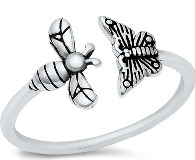 Silver Ring - Bee and Butterfly