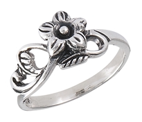 Sterling Silver Flower With Leaves Ring